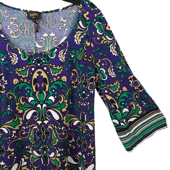 Laundry By Shelli Segal Paisley Mini Dress Womens Size 10 Bell Sleeve Stretchy - Picture 11 of 15
